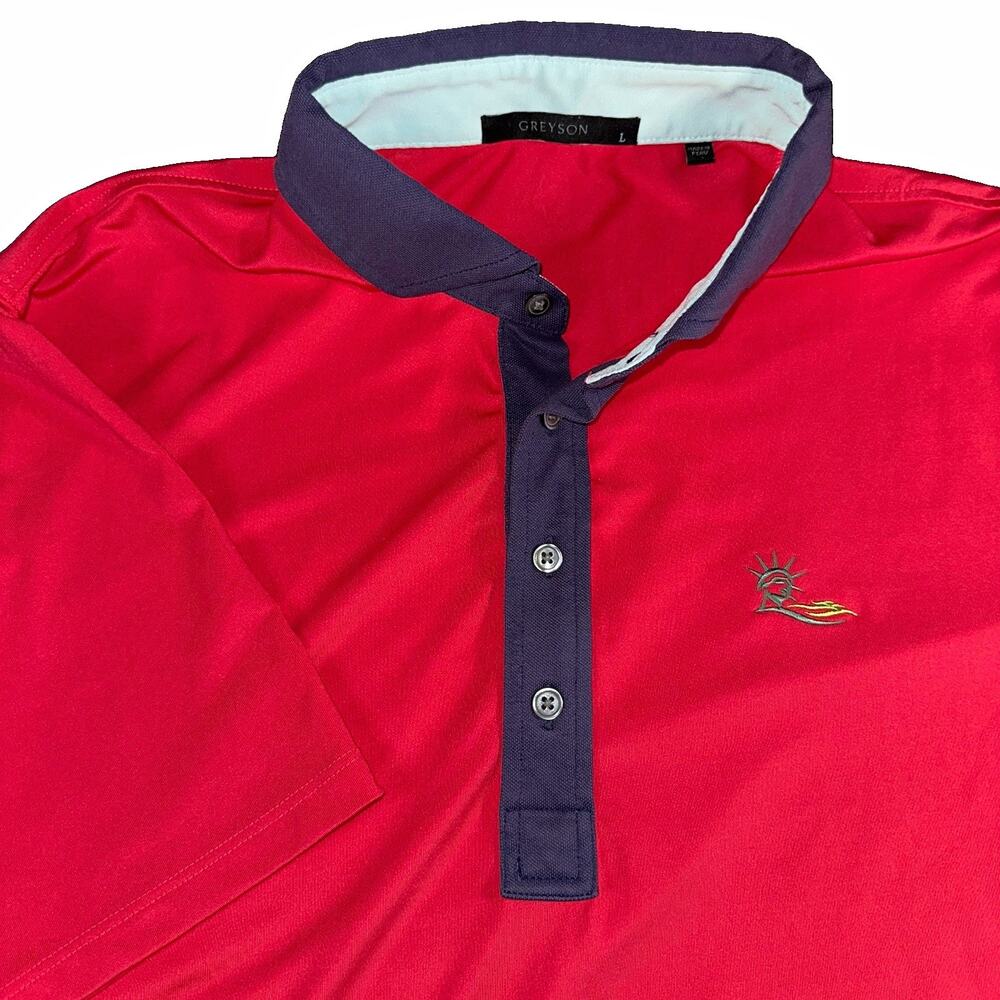 Greyson Shirt Mens Large L Red Polo Liberty National Golf Club Performance Tour